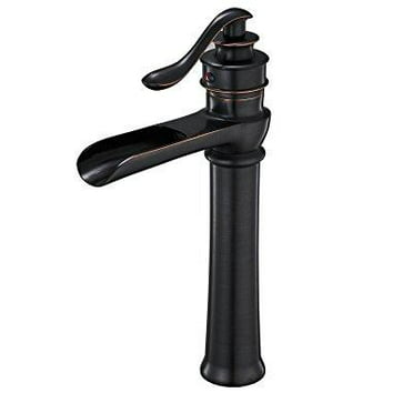 Homevacious Waterfall Bathroom Vessel Sink Faucet Oil Rubbed Bronze Black Bath Single Handle Basin Lavatory Faucets One Hole Lever Mixer Tap Tall Body Commercial Deck Mount Supply Hose Lead-Free 